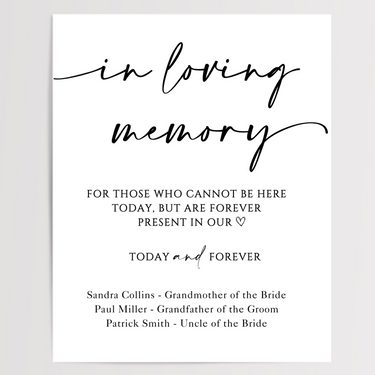 In Loving Memory Printed Wedding Signs